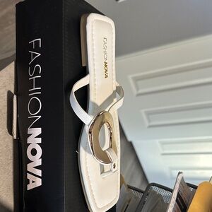 Fashion Nova Elegant White and Gold Sandals